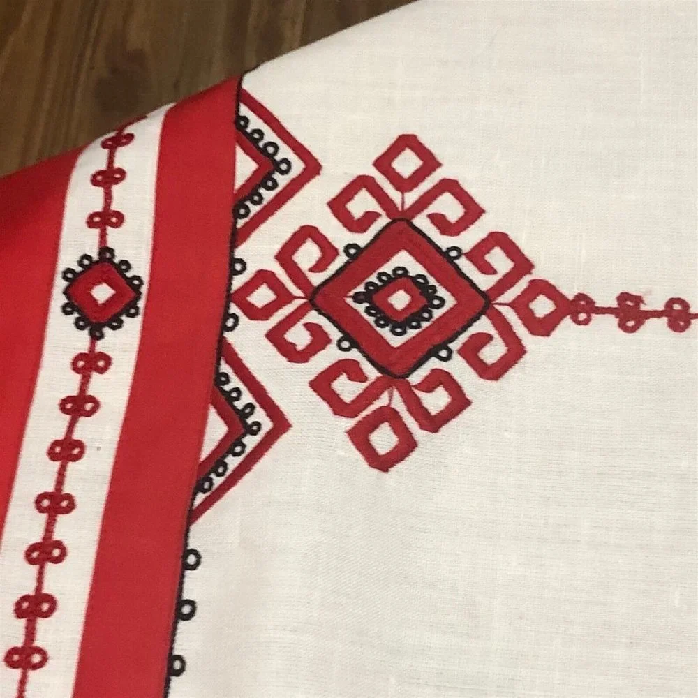 Vintage Table Runner Topper Swedish Style Red White Embroidered